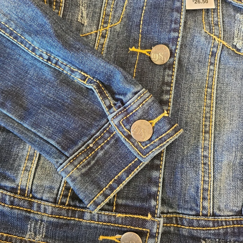 Children's Place Mid-Wash Blue Denim Jacket with distressed details